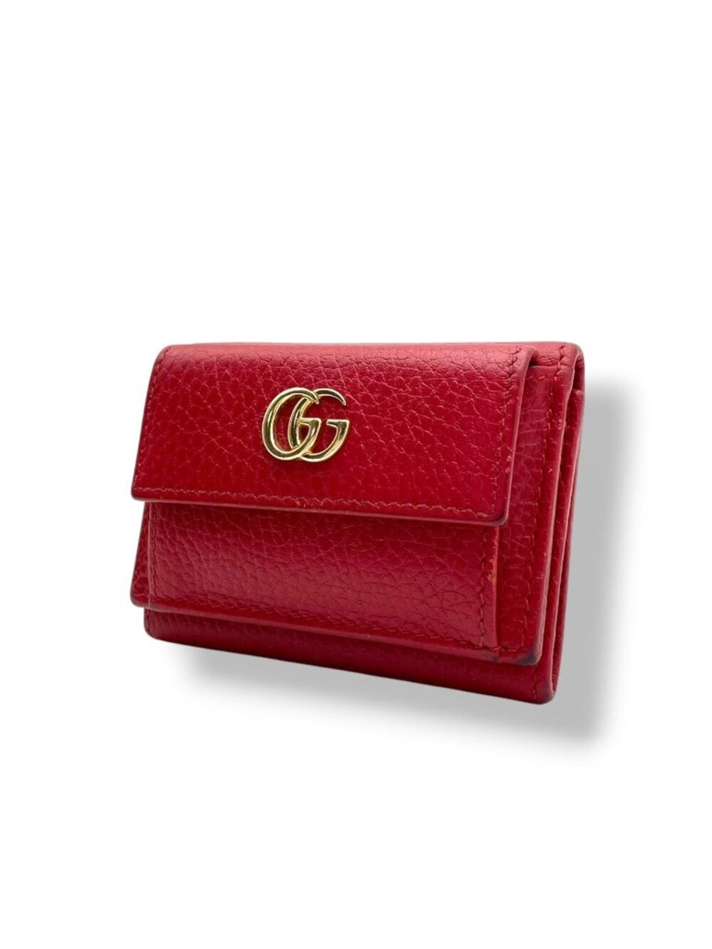 Gucci Wallet Petit Marmont GG Trifold Mini Compact Leather Rose Red Gold Double